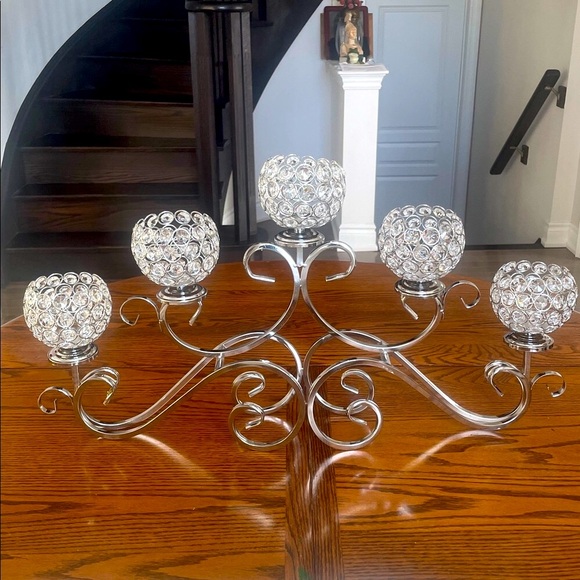 . Other - 5 Arm Crystal Pendant Bowl Tea Light Candle Holder Table Centerpiece Decorations